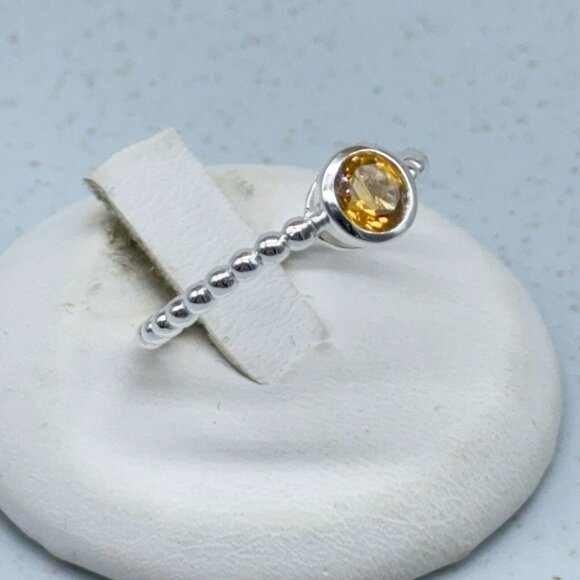 Sevilla Sterling Silver Ring 0.42ct Citrine Faceted Gemstone Beaded Detail 7.75 - Picture 2 of 8